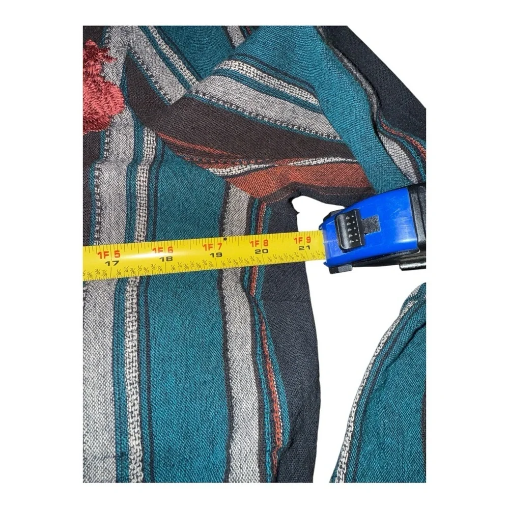 Andrée By Unit Teal Stripe Embroidered Longline Medium Shirt Jacket Boho Luxe - Picture 7 of 7